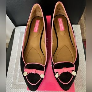 ISAAC MIZRAHI PRE-LOVED AUTHENTIC GENUINE BLACK SUEDE/PINK LEATHER TRIM …